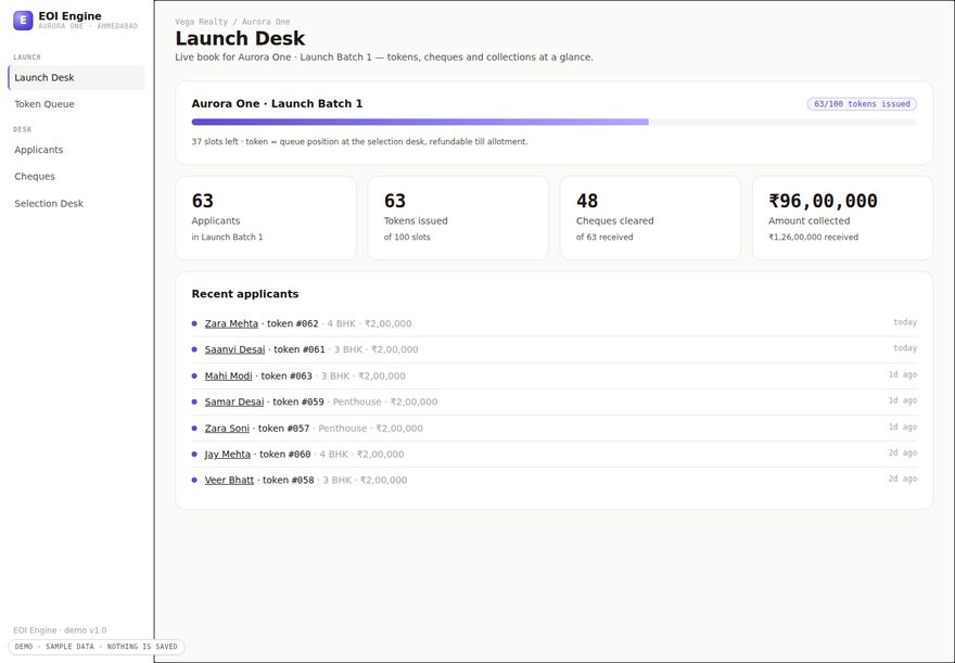 EOI Engine demo — launch desk